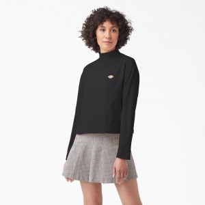 Black Women's Dickies Mapleton High Neck Long Sleeve T-Shirt | GBX397286