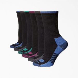 Black Women's Dickies Moisture Control Crew 6-Pack Socks | RZF415276