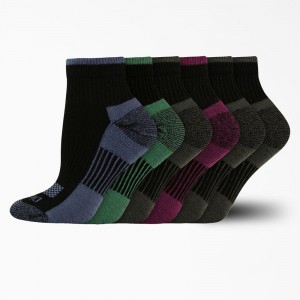 Black Women's Dickies Moisture Control Quarter 6-Pack Socks | LKZ928106