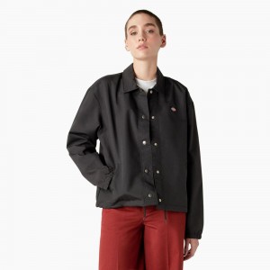 Black Women's Dickies Oakport Cropped Coaches Jacket | LEM023179