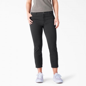 Black Women's Dickies Perfect Shape Skinny Fit Capri Pants | EBD170653