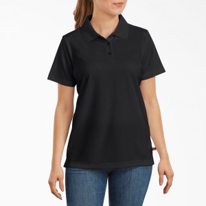 Black Women's Dickies Performance Polo Shirt | TBA185406