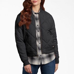 Black Women's Dickies Quilted Bomber Jacket | IKX567201