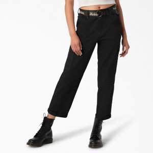 Black Women's Dickies Relaxed Fit Contrast Stitch Cropped Cargo Pants | RTZ367529