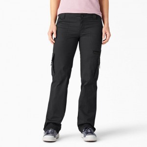 Black Women's Dickies Relaxed Fit Straight Leg Cargo Pants | VFT517863