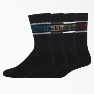 Black Women's Dickies Rugby Stripe 4-Pack Socks | ZJT350297