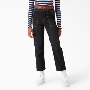 Black Women's Dickies Skinny Fit Cuffed Cargo Pants | OXM418053