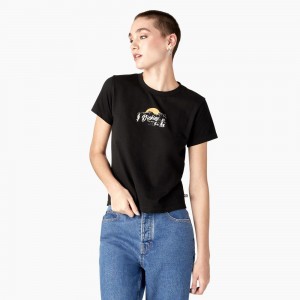 Black Women's Dickies Twill Ranch Graphic T-Shirt | DUC847659