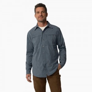 Blue Men's Dickies Cooling Long Sleeve Work Shirts | IQF870625