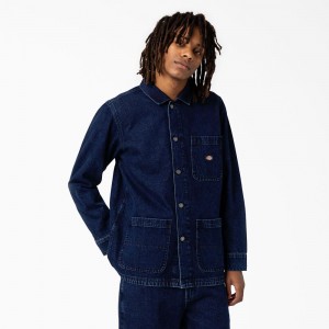 Blue Men's Dickies Denim Chore Jacket | ULS709516