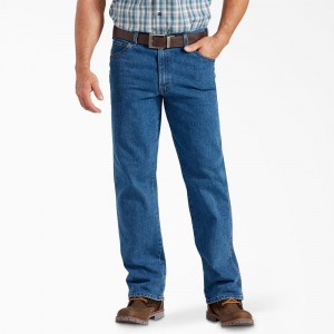 Blue Men's Dickies FLEX Active Waist Relaxed Fit Jeans | MJL475018