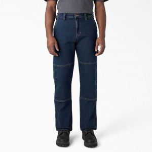 Blue Men's Dickies FLEX Relaxed Fit Double Knee Jeans | HGW359821