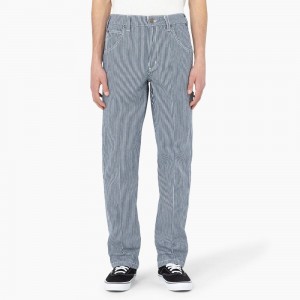 Blue Men's Dickies Garyville Regular Fit Hickory Stripe Carpenter Pants | SPD619857