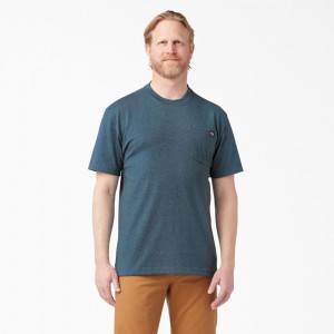 Blue Men's Dickies Heavyweight Heathered Short Sleeve Pocket T-Shirt | GTE062893