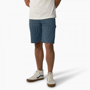 Blue Men's Dickies Hickory Stripe Carpenter Shorts | QRG741309