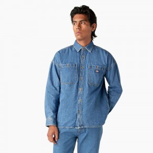 Blue Men's Dickies Houston Denim Shirt | JPR635840