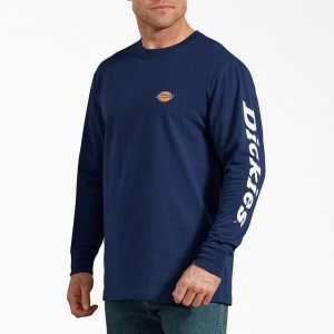 Blue Men's Dickies Long-Sleeve Graphic T-Shirt | AED106248