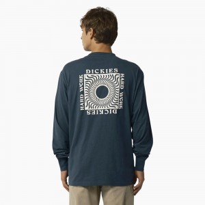 Blue Men's Dickies Oatfield Long Sleeve T-Shirt | JHG109537