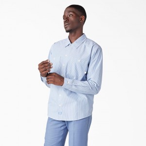 Blue Men's Dickies Premium Collection Service Shirt | FLH542837