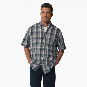 Blue Men's Dickies Short Sleeve Woven Shirt | TOU089637