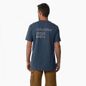 Blue Men's Dickies United By Work Graphic Pocket T-Shirt | TEB537846