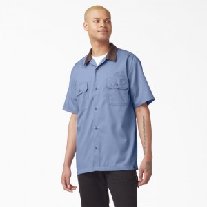 Blue Men's Dickies Vincent Alvarez Block Collar Work Shirts | NDC230968