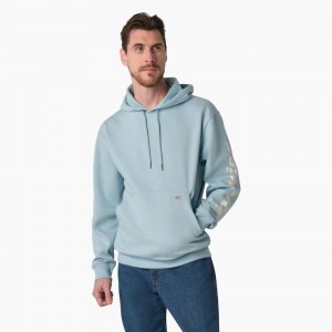 Blue Men's Dickies Water Repellent Sleeve Logo Hoodie | TKU983752