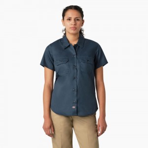 Blue Women's Dickies 574 Original Work Shirts | AXS692413