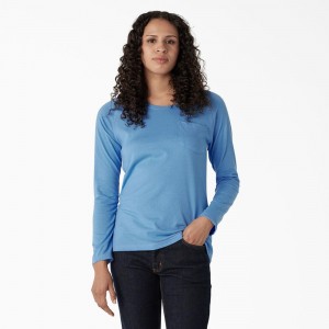 Blue Women's Dickies Cooling Long Sleeve Pocket T-Shirt | CPW275349