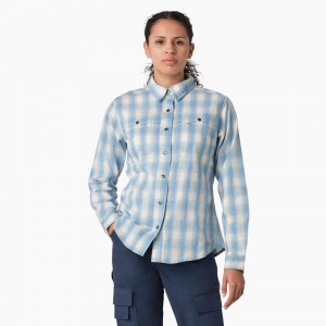 Blue Women's Dickies Cooling Roll-Tab Work Shirts | DIP814297