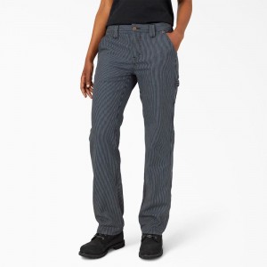 Blue Women's Dickies FLEX Relaxed Fit Hickory Stripe Carpenter Pants | CNT831724