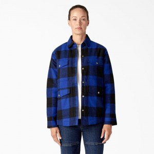 Blue Women's Dickies Flannel High Pile Fleece Lined Chore Coat Jacket | UDC253178