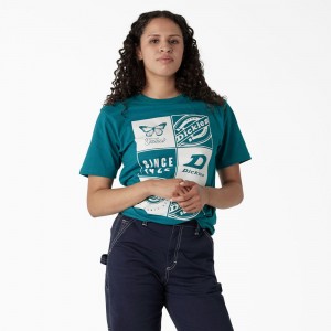 Blue Women's Dickies Graphic Band T-Shirt | GAO538129