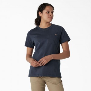 Blue Women's Dickies Heavyweight Short Sleeve Pocket T-Shirt | UMI312694