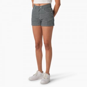 Blue Women's Dickies Hickory Stripe Carpenter Shorts | VKP617308