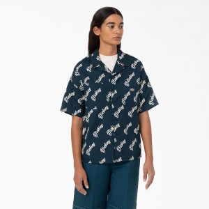 Blue Women's Dickies Mayetta Logo Print Shirt | CZW638941