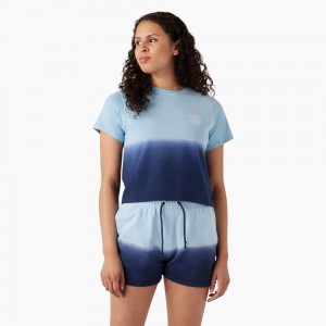 Blue Women's Dickies Ombre Cropped T-Shirt | DAF894731