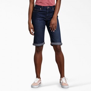 Blue Women's Dickies Perfect Shape Straight Fit Bermuda Jean Shorts | NKS123854