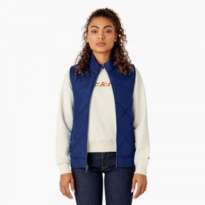 Blue Women's Dickies Quilted Vest | HGY756981