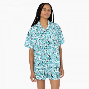 Blue Women's Dickies Roseburg Short Sleeve Shirt | YJF632480