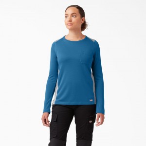 Blue Women's Dickies Temp-iQ® 365 Long Sleeve Pocket T-Shirt | RQY831947