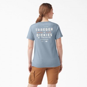 Blue Women's Dickies Traeger x Pocket T-Shirt | QDB679834