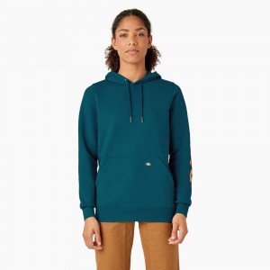 Blue Women's Dickies Water Repellent Sleeve Logo Hoodie | BCE801392