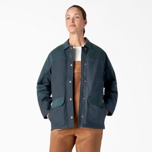 Blue Women's Dickies Waxed Canvas Chore Coat Jacket | TKO469782