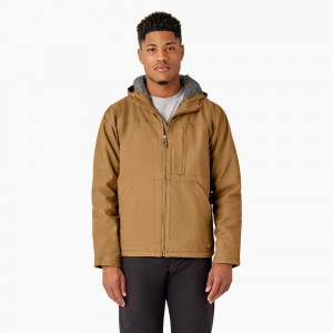 Brown Men's Dickies Duck Canvas High Pile Fleece Lined Jacket | IBF643781