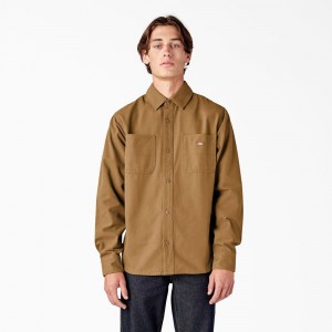 Brown Men's Dickies Duck Canvas Long Sleeve Utility Shirt | RZV719084