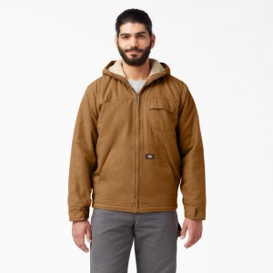 Brown Men's Dickies Duck High Pile Fleece Lined Hooded Jacket | WPB297580