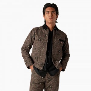 Brown Men's Dickies Ellis Floral Print Duck Canvas Jacket | FKG197628