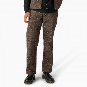 Brown Men's Dickies Ellis Floral Print Duck Canvas Pants | OYR568934