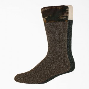 Brown Men's Dickies Heavyweight Charcoal Fiber Crew 2-Pack Socks | DSQ071934